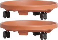 Prosperplast 2x Stuks plantenonderzetters/multirollers rond bruin kunststof 30 cm