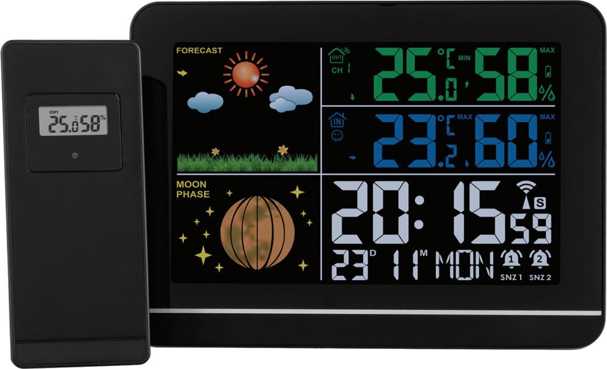 DMB Lifestyle Weerstation Draadloos Binnen/Buitensensor - Thermometer - Zwart