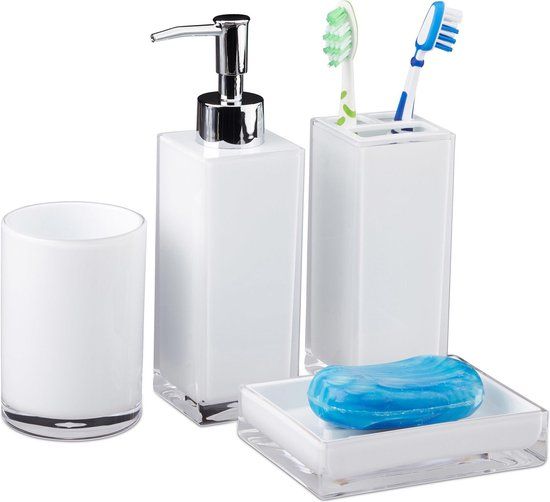 Relaxdays Badkameraccessoires Set - 4-Delig - Modern - Wit