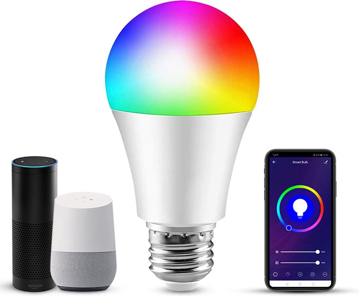 LIDEKA Lideka® - Slimme LED Lamp - E27 9W - RGBW - met App - 800 Lumen - 2700K - 6500K - Smart LED Verlichting - Dimbaar - Google, Alexa en Siri