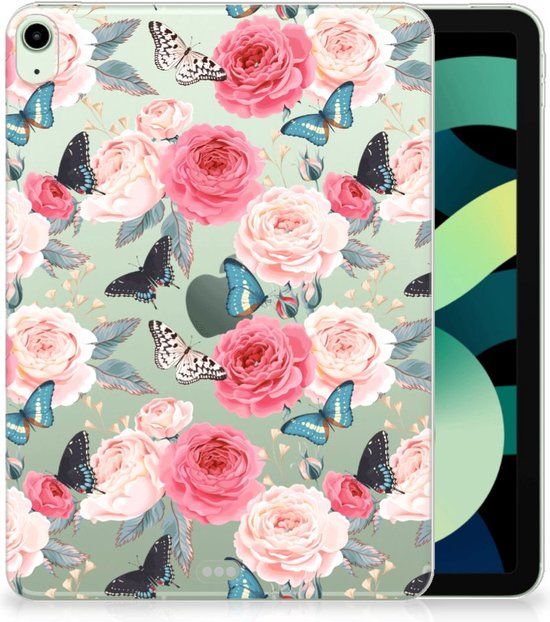 Tablethoesje met Naam iPad Air (2020/2022) 10.9 inch - Butterfly Roses - B2Ctelecom