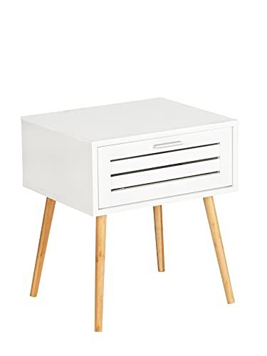 WENKO Finja Bijzettafel met lade - Wit/Naturel - 45 x 50 x 38 cm