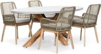 BUITEN living Livorno/Padua olijfgroen dining tuinset 5-delig | betonlook + touw | 200cm ovaal | 4 personen