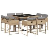 vidaXL 9-delige Tuinset met Kussens, Poly Rattan, Gemengd Beige