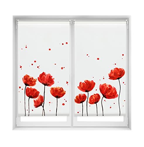 Blindecor Easy Pack 2 Rolgordijnen Bedrukt Zonder Boren - Papaver - 80x150 cm (Set van 2)
