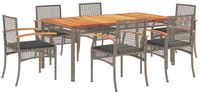 vidaXL 7-delige tuinset met kussens, polyrattan, grijs