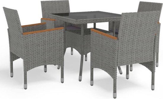 vidaXL 5-delige Tuinset poly rattan en acaciahout grijs