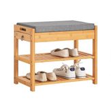 SoBuy Schoenenrek met Zijkast en Zitgedeelte – Schoenenbank Bamboe – Halbank met 2 Legplanken en Lade – 55x30x46cm – FSR49-N