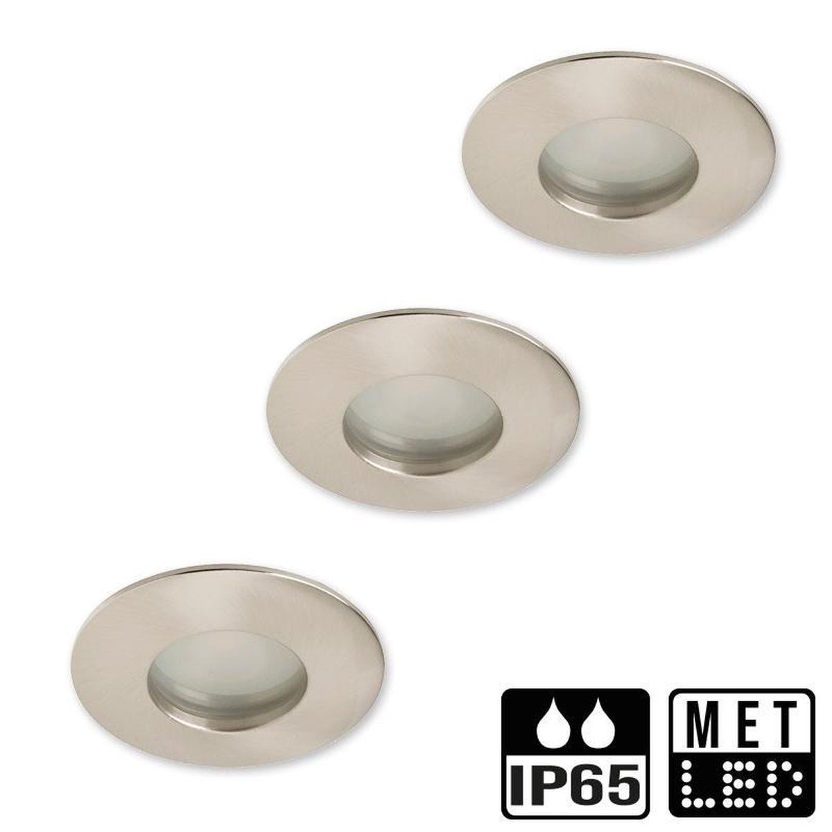 3x LED Inbouwspots Badkamer IP65 Nikkel geborsteld (PS12) + 3x Philips CorePro LED GU10 spot 3,5W 3000K (72833800)