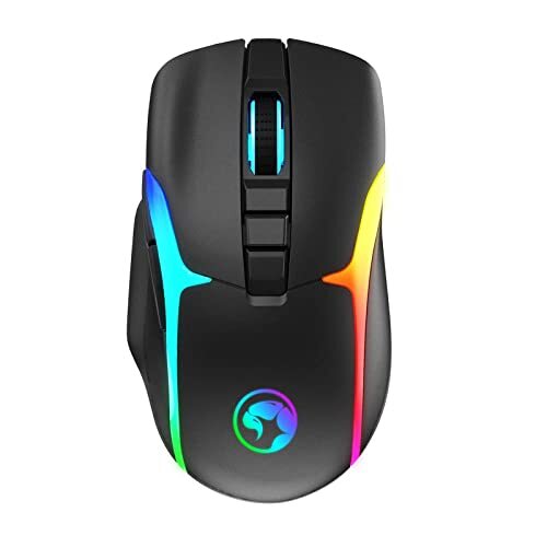 MARVO Scorpion M729W draadloze gamingmuis, oplaadbaar, RGB met 7 verlichtingsmodi, 6 instelbare niveaus tot 4800 dpi, gaming grade optische sensor met 7 knoppen, zwart