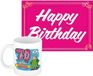 Bellatio Decorations Verjaardag cadeau koffiemok thema 70 jaar - voor een vrouw - zwaarder - met knalroze Happy Birthday wenskaart - A5 formaat