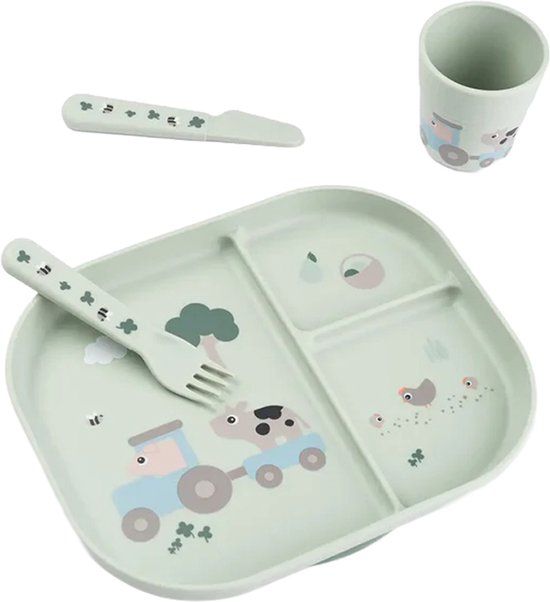 Done by Deer Foodie Dinerset met Zuignap - Tiny Farm - Groen