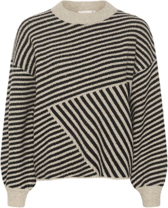 KAFFE KAVERANA Knit Pullover Dames Trui - Maat M - Feather Gray Melange / Black