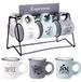 Qubuss Sp.z.o.o. Set de 6 tasses à expresso avec support - 110 ml - Blanc, Bleu, Gris - Céramique