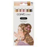 Copic Ciao PORTRAIT Set Pastel Elegance, 5 pastelkleuren incl. 1 multiliner 0,3 mm in warm grijs, dubbele marker met een medium breedte en een penseelpunt