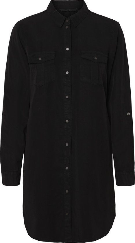 VERO MODA VMSILLA LS SHORT DRESS BLCK GA NOOS - Zwarte dames jurk - Maat XS