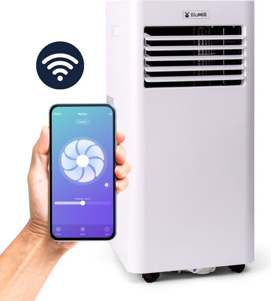 BluMill Smart Airco - Mobiele Airco - Met Wifi - 7000 BTU - Airconditioning - Geschikt voor Ontvochtiging - Inclusief Wieltjes - incl. Raamafdichting Kit wit
