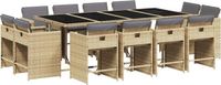vidaXL Ensemble de jardin 13 pièces avec coussins, polyrotin, beige mélangé