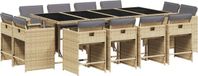 vidaXL Ensemble de jardin 13 pièces avec coussins, polyrotin, beige mélangé