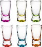 Glasmark Shotglaasjes - 12x stuks - glas - borrelglazen gekleurde onderzijde - 25 ml - shotjes