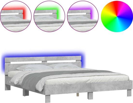 vidaXL Bedframe met hoofdeinde en LED-licht betongrijs 180x200 cm