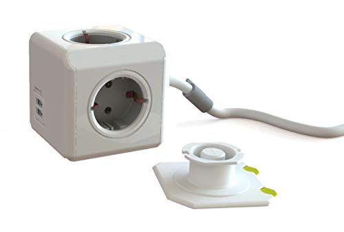 Dr. Bott Power-Kubus Extended DuoUSB - Stekkerblok met 4 stopcontacten en 2 USB-poorten - Grijs/Wit - 3m