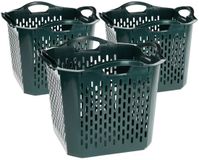 Storage Solutions Opbergmand - 3x - kunststof - 40 x 40 x 32 cm - groen - met handvaten