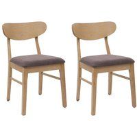HWC-M59 Set van 2 eetkamerstoelen, keukenstoel, stof/textiel massief hout, taupe