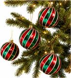 Holly & Jolly Kerstballen - 12x - rood en groen - 8 cm - kunststof - kerstversiering