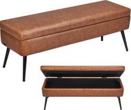 Vevor Bank met Opbergruimte, Voetenbank, Schoenenbank, Bruin, 120 cm, Pu-Leer