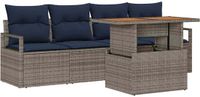 vidaXL Tuinbank Set 5-delig 4 zitplaatsen Grijs en Marineblauw
