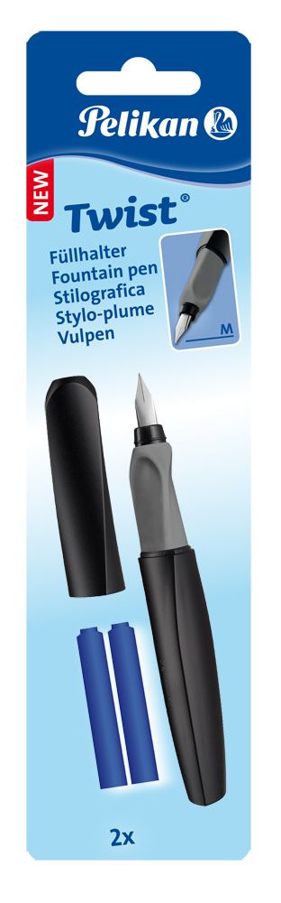 Pelikan Twist P457 Vulpen - Zwart - Medium - Cartridgevulsysteem - 1 stuk