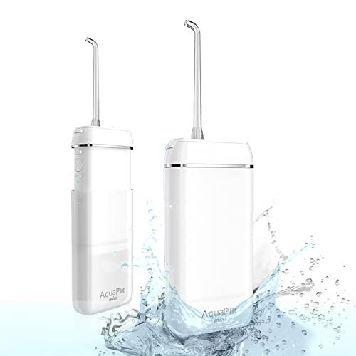 Boston Tech Aquapik Mini-monddouche, draagbaar, intrekbaar, voor reizen en kantoor, USB-opladen, 4 sproeiers, 3 standen, waterdicht IPX8, voor het hele gezin, wit