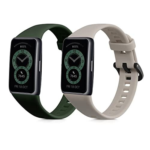 kwmobile 2x armband compatibel met Huawei Band 6 - Bandjes voor fitnesstracker in donkergroen/beige