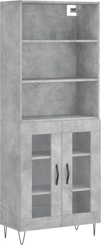 vidaXL Hoge kast - 69,5x34x180 cm - Bewerkt hout - Betongrijs