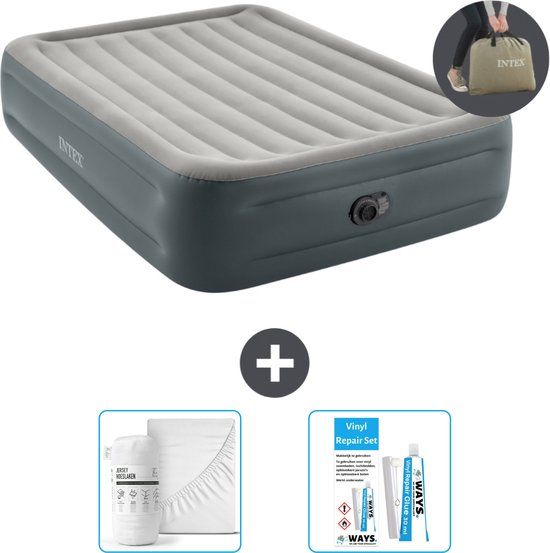 Intex Essential Rest Queen Airbed - 2-Persoons Luchtbed - Grijs - 152 x 203 x 46 cm - Inclusief pomp, hoeslaken & reparatieset