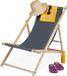 Merkloos Fauteuil de plage en bois 3 niveaux bain de soleil avec tissu - Pliable et réglable - Gris foncé