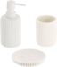Tendance Set bestaande uit een beker, een zeepdispenser en een zeepbakje van wit geribbeld polyresin