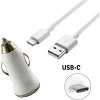 Phonillico® USB-C Cable + White Car Charger for Samsung Galaxy S9+ S9 PLUS - 1 Meter