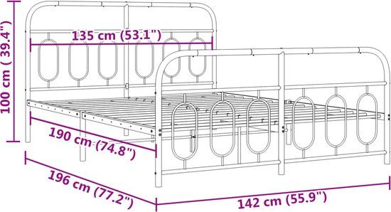 vidaXL Bedframe Metaal Zwart 135x190 cm