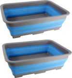 Sans marque 2x bac à vaisselle pliable gris/bleu 37 x 28 cm