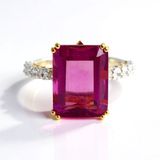 Cavill - Elegante 925 Sterling Zilver Ring met Palladium - 11,16 ct Roze Fluoriet en 12x 0,864 ct Rond Zirkonen - Achthoekige Smaragdslijpvorm