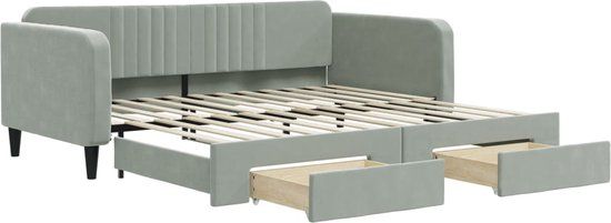 vidaXL Slaapbank met onderschuifbed en lades 100x200 cm fluweel lichtgrijs