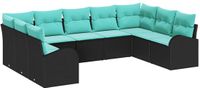 vidaXL Tuinbank Set 9 st Zwart en Turkoois poly rattan