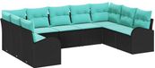 vidaXL Tuinbank Set 9 st Zwart en Turkoois poly rattan
