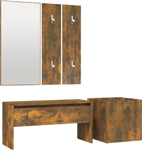 vidaXL Garderobe set bewerkt hout gerookt eikenkleurig