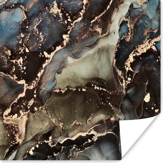 PosterMonkey Poster Marmer - Goud - Groen - 50x50 cm