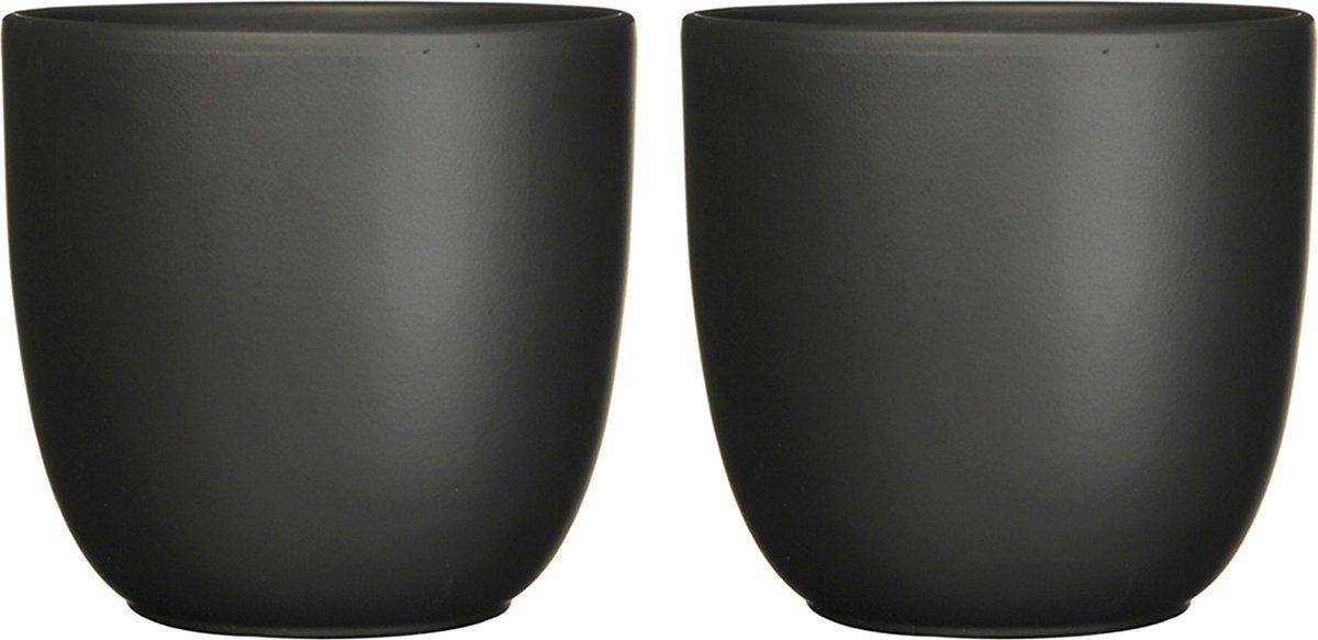 Mica Decorations Tusca Plantenpot - Zwart - D28/H25 cm - Keramiek - 2 stuks
