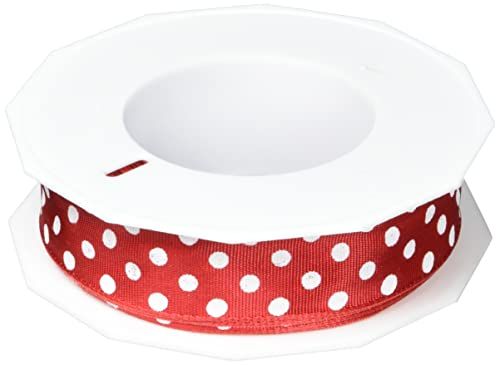 Präsent Band met draadrand, rood/wit, 20 m rol 25 mm