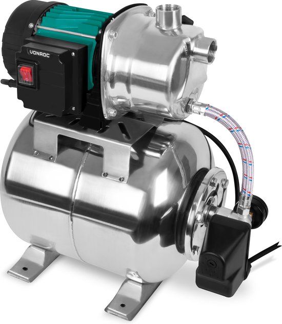 VONROC Hydrofoorpomp / hydrofoorset met drukschakelaar – 1000W - 3500l/h – 19L RVS tank – RVS pomphuis